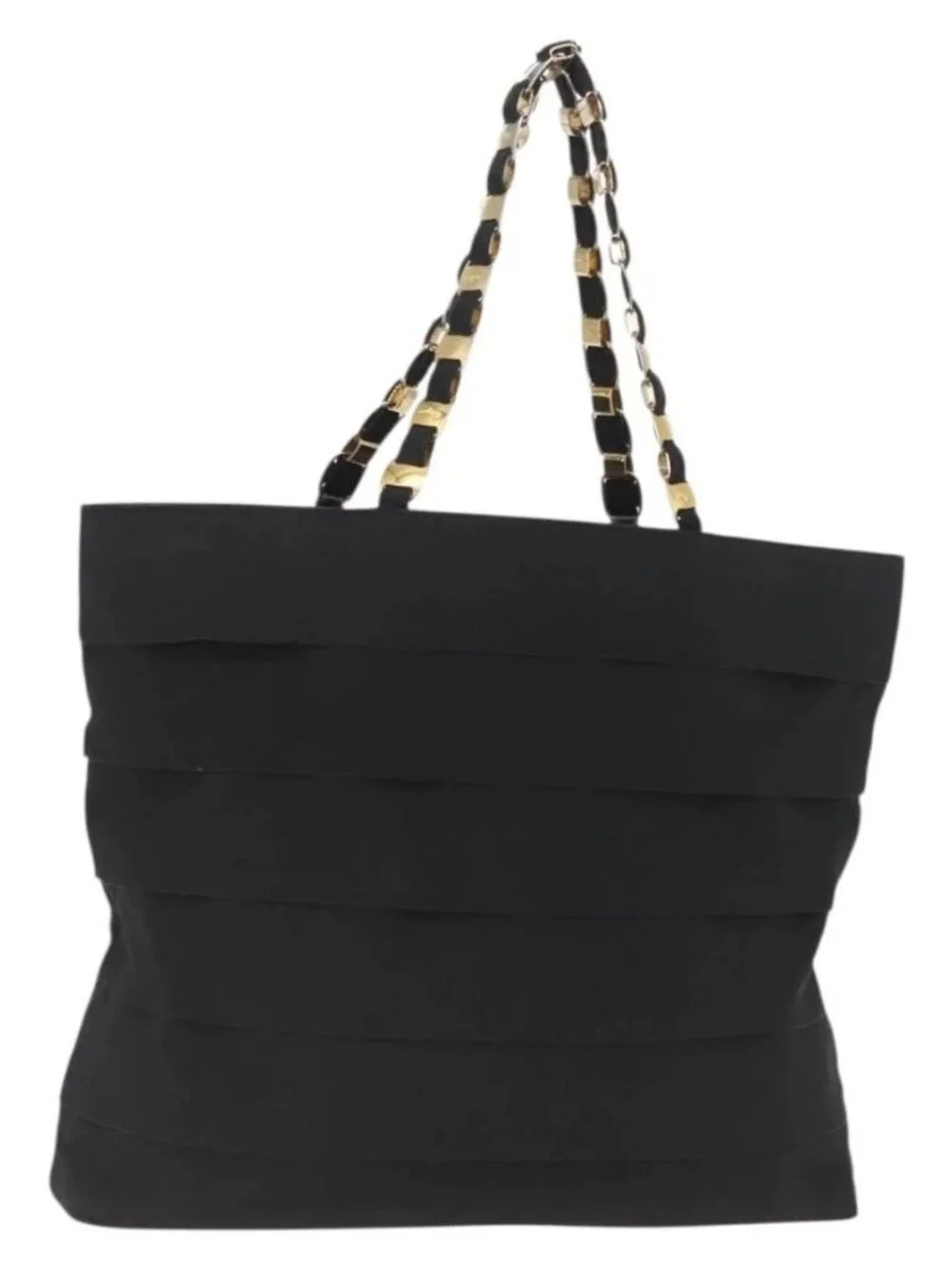 Salvatore Ferragamo Vala Tote Bag Canvas Black Gold Auth 162149